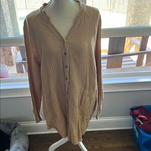 Tan Button-Up Long Sleeve Dress